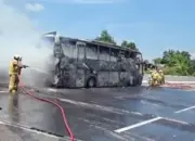 Insiden di Tol Semarang-Batang, Bus PO Hariyanto Terbakar di KM 419+600