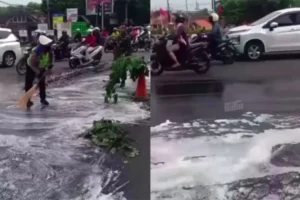 Solar Tumpah di Jalan Hanoman – Tol Krapyak Semarang Pagi Tadi, Sejumlah Pemotor Terjatuh