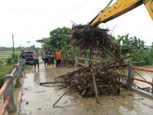 Kerahkan Alat Berat, Polsek Jakenan Bersama DPU Bersihkan Sampah di Sungai