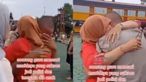 Viral, Momen Haru Guru Mengejutkan Muridnya yang Yatim Piatu Dilantik Jadi Anggota Polisi