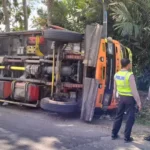 Truk Fuso Bermuatan Triplek Alami Kecelakaan di Glenmore, Berikut Penyebabnya